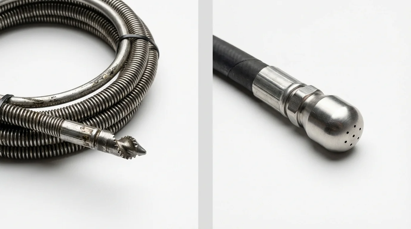 Drain snake cable and hydro jetting nozzle used for drain cleaning in Greenbush, ME